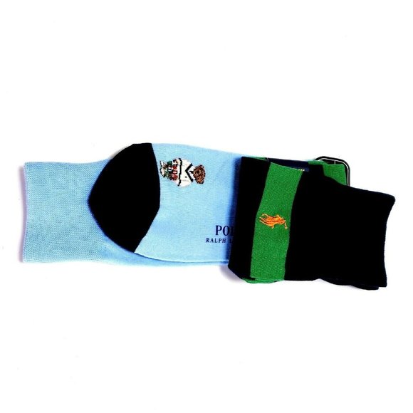 Polo Ralph Lauren Men's Crew Dress Socks Polo Bear Novelty Cotton Blend 2 Pairs - Picture 3 of 12